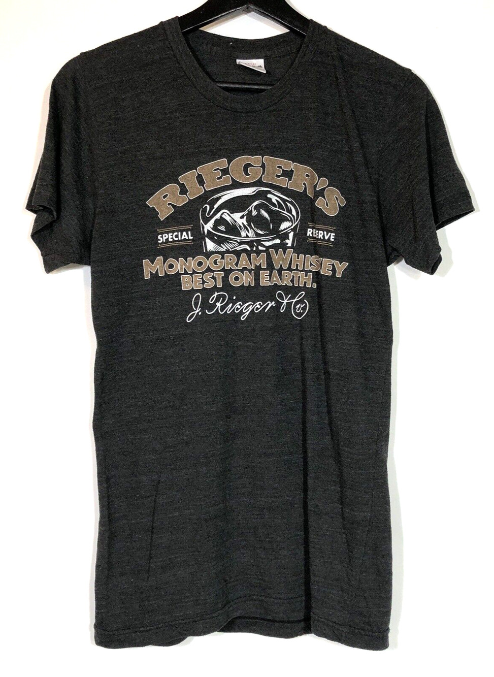 Charlie Hustle Gray Rieger's Whiskey Kansas City Graphic T-Shirt Adult Size S